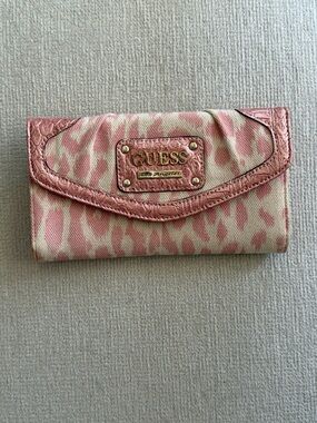 GUESS Pink and Cream Leopard-Print Women's Wallet